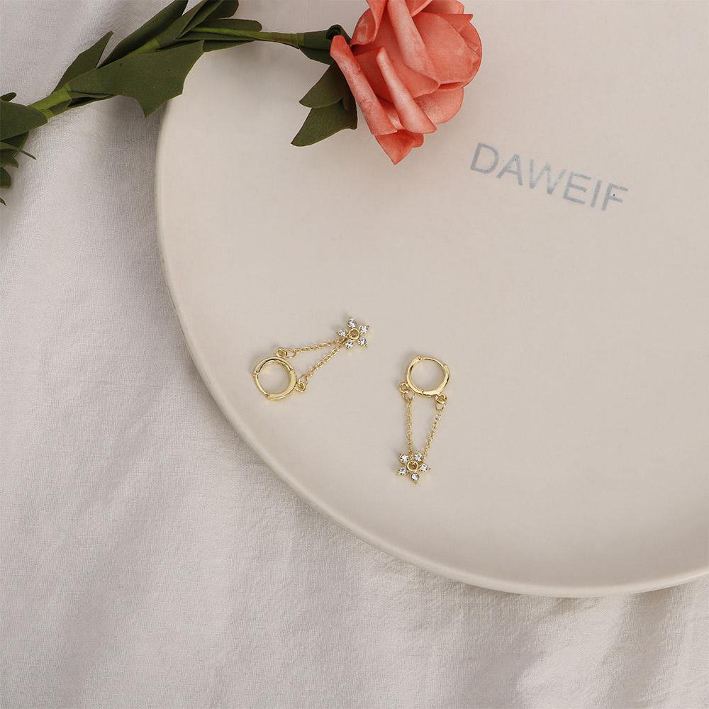 Блестящие корейские серьги-кольца из цинкового сплава в форме цветка для пожилых людей, серьги-подвески со стразами
