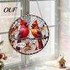 Stained Glass Acrylic Ornaments Christmas Window Hanging Decor, 2D Holographic Art Santa Claus Decor Ornament with Metal Chain, Double-sided Printing