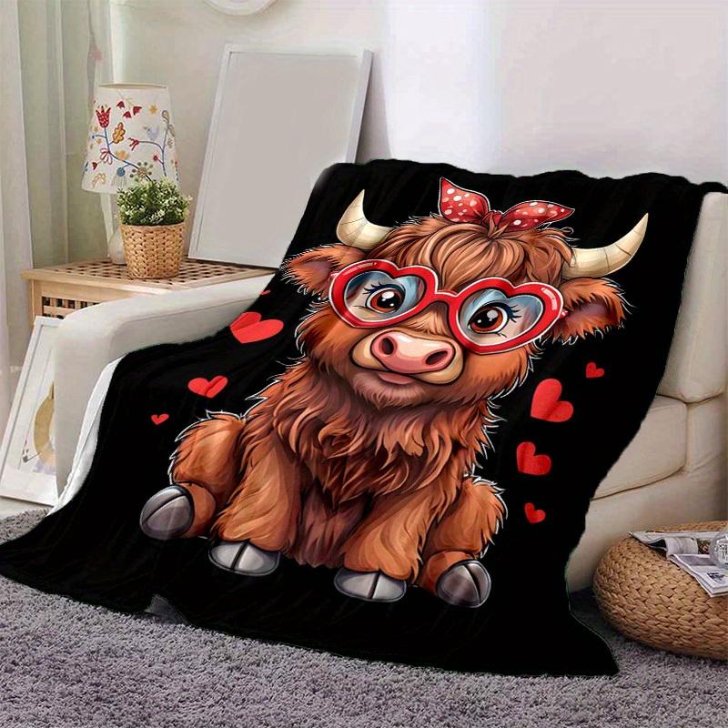 1pc. Cute Cow Heart Glasses Print Blanket - Perfect for Home, Office, Outdoor Use, Gift Idea, Suitable for All Seasonsz041723