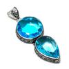 Amazing Swiss Blue Topaz Gemstone Pendant 925 Sterling Silver- Handmade Design, Everyday Wear Jewelry, Unique Swiss Blue Topaz Double Stone Pendant