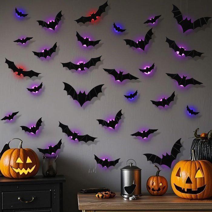 Décorations d'Halloween à LED pour fenêtre - AIMOONSA - Chauves-souris 3D LED - Lot 36 - Noir - Intérieur/extérieur