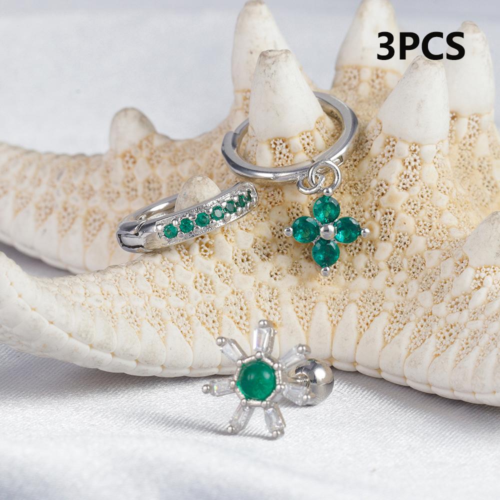 3 шт. зеленые циркониевые серьги-кольца в форме цветка женские крошечные серьги из нержавеющей стали для пирсинга хряща модные ювелирные наборы