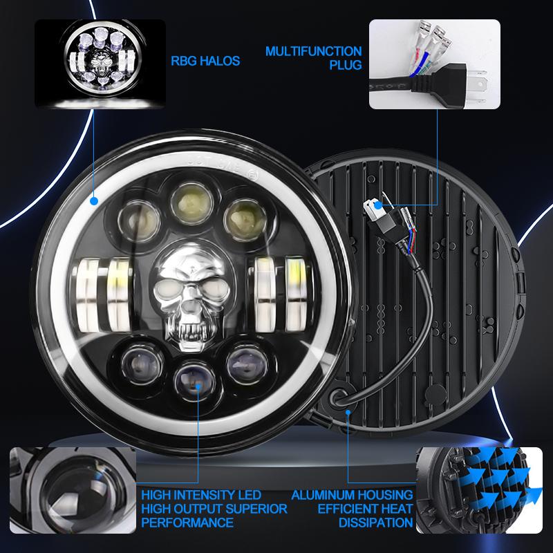 1 шт. 7 дюймов светодиодные фары ходовые огни череп ангельские глазки цвет Halo DRL 12 В 24 В для Wrangler 4x4 Niva внедорожный мотоцикл