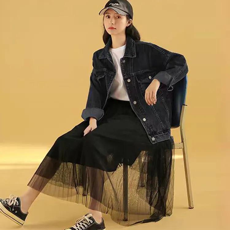 Джинсовая куртка больших размеров для женщин в корейском стиле, универсальная джинсовая куртка на весну и осень, свободный деним