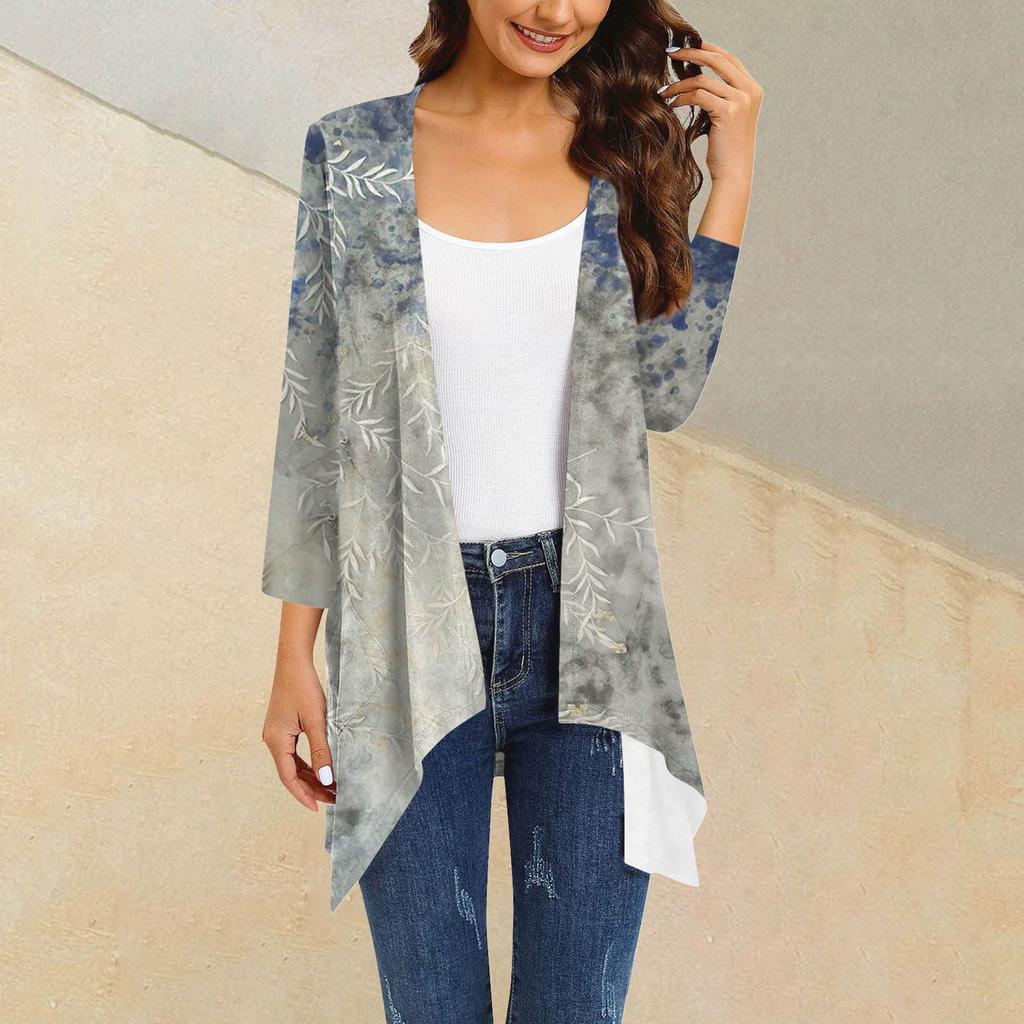 Женский кардиган неправильной формы с принтом, рукавами три четверти и карманной курткой