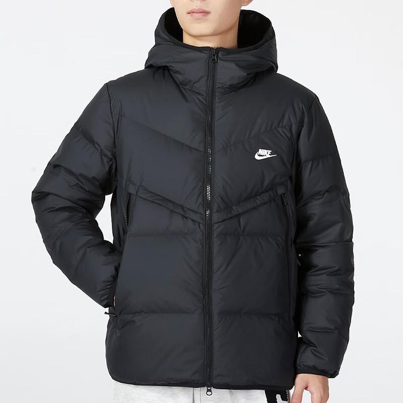 Nike Мужская черная пуховая куртка с капюшоном на молнии с принтом логотипа и карманами DV1132-010