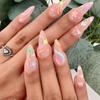 Artificial Full Cover French Stiletto Fake Nails Flower Almond False Nails Wearable Nail Tips