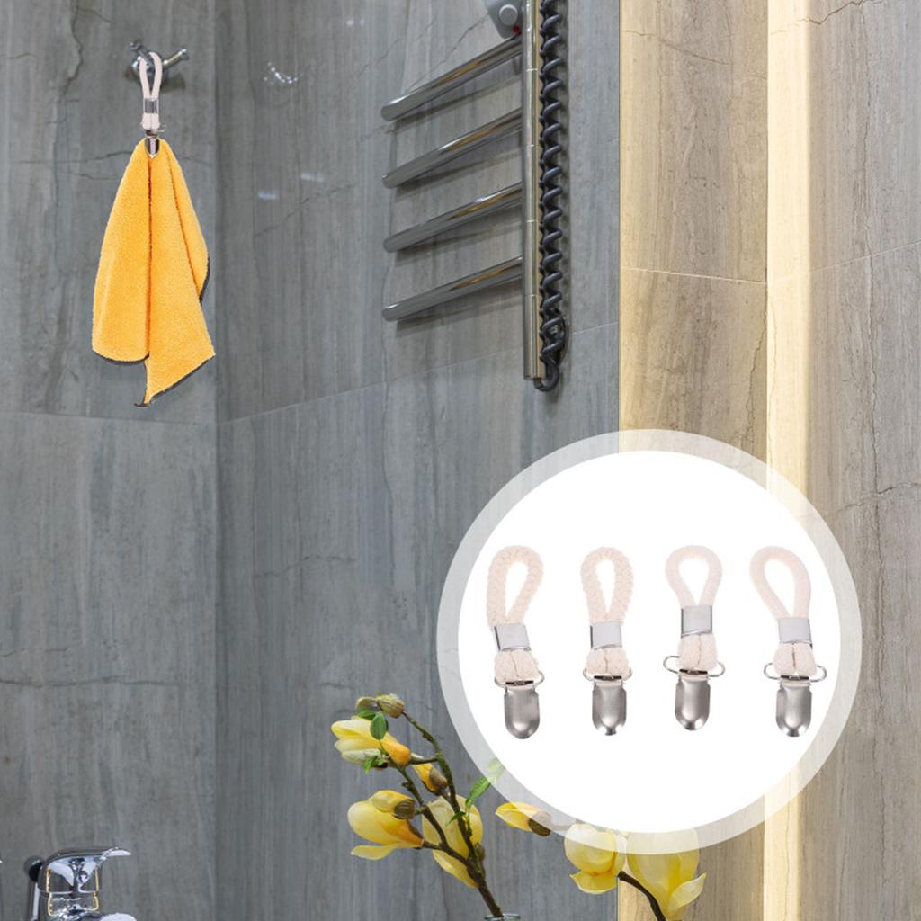 Набор из 12 штук зажимов для полотенец из нержавеющей стали и плетеной ткани, белого и серебристого цветов