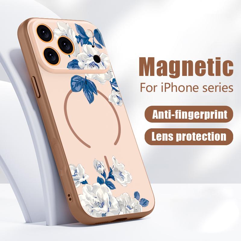 Белый цветочный узор гардении Для iPhone 17 Pro Max Чехол iPhone 16 15 14 13 Pro Max Тактильное покрытие Магнитный Для Magsafe Ударопрочный Бампер Чехол