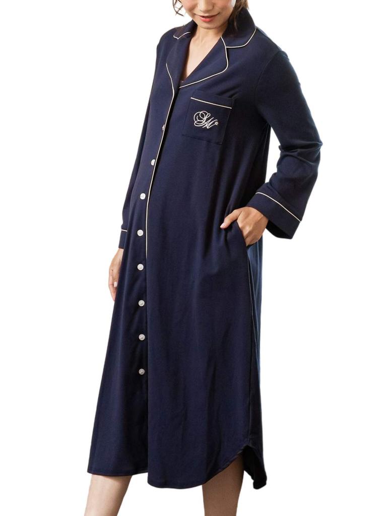 Пижама для беременных Sweet Mommy, цельный, с открытым передом, шелковисто-хлопковое платье, цвет линии, темно-синий, M