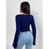 Women's T-shirt Vacation V-neck Trumpet Sleeve Waist Irregular Knitted Long-sleeved T-shirt Top
