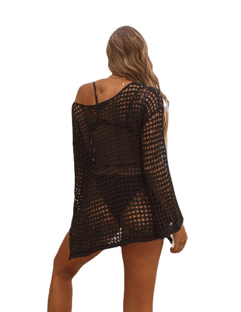 European & American Mesh Knit Bikini Cover-Up Sweater - Women's Summer Beach Sunscreen Shirt