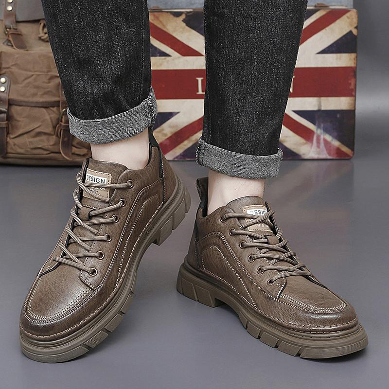 Fashion Casual Lace Up Men's Leather Shoes High Quality Retro Style High Quality Outdoor Leisure Street Black Casual Sports Shoes