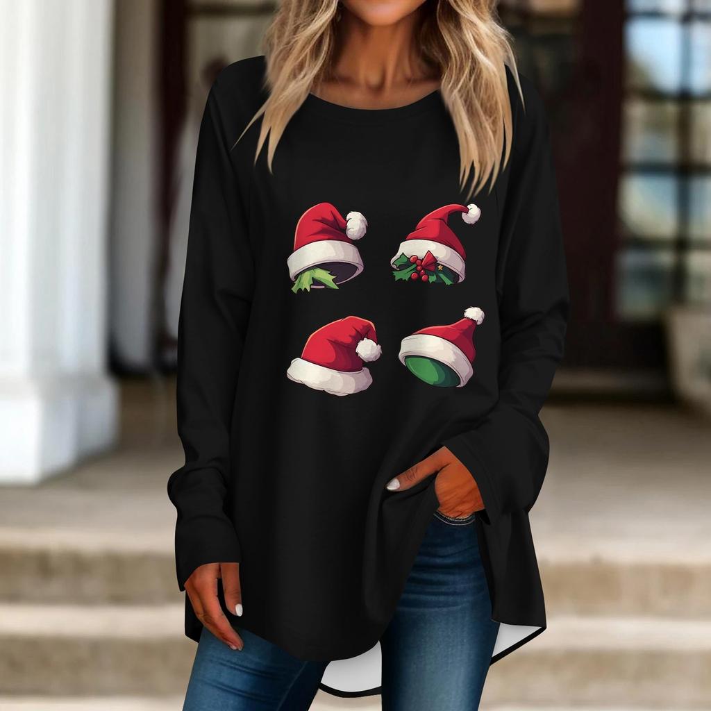 Женская повседневная футболка больших размеров с длинными рукавами и круглым принтом, верхний пуловер