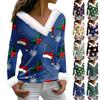 Women's T Shirt Tee Christmas Print Shirt Long Sleeve Party Fleece Collar V Neck Top