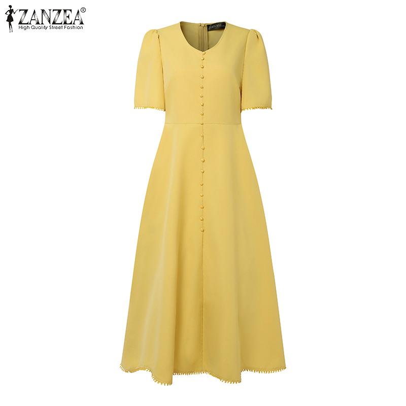 ZANZEA Женское повседневное летнее платье с коротким рукавом и V-образным вырезом