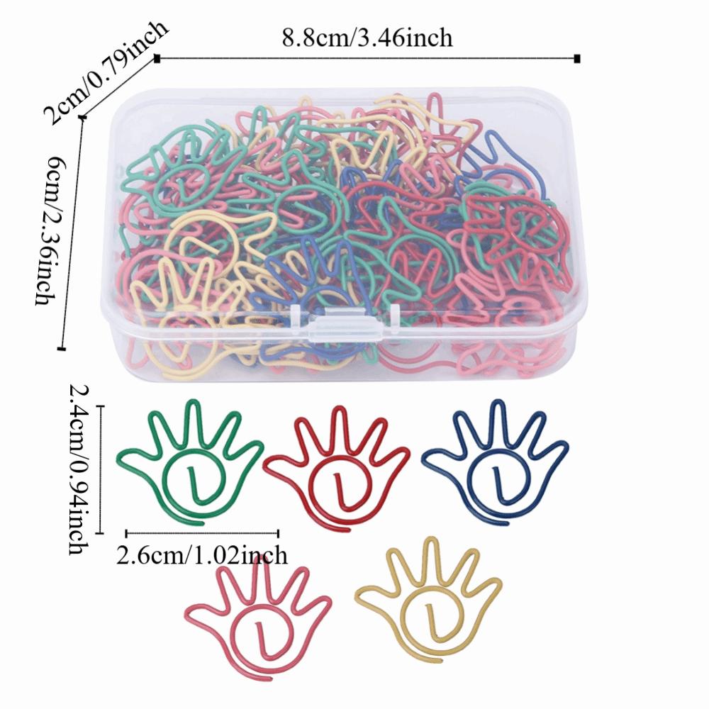 60pcs with Storage Box Paper Clip Hand Shaped School Stationery Cute Memo Clips Office Supplies