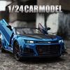 Diecast 1:24 Chevrolet Camaro Alloy Sports Car Model Sound and Light Pull Back Metal Vehicle Model Toys for Children Boy Gifts