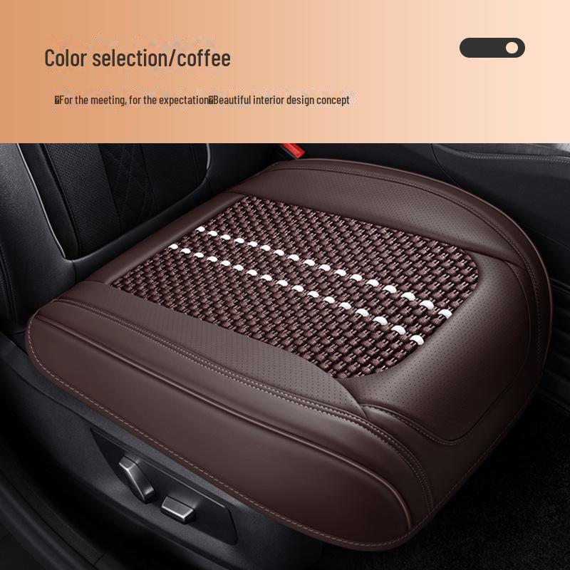 Комплект всесезонных подушек на сиденье автомобиля для водителя, с кожаной обивкой и материалом Ice Silk для вентиляции и противоскользящими свойствами.