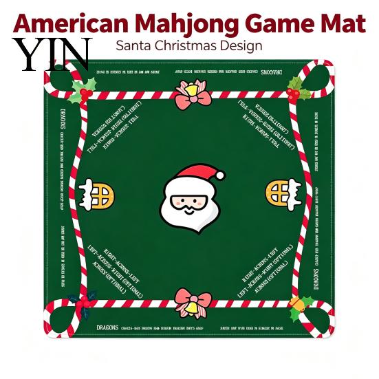 Mahjong Accessories Christmas Table Mat, Non-Slip Rubber American Noise Reduction Protection Pad Waterproof Cover for Poker, Card, Board & Tile Games