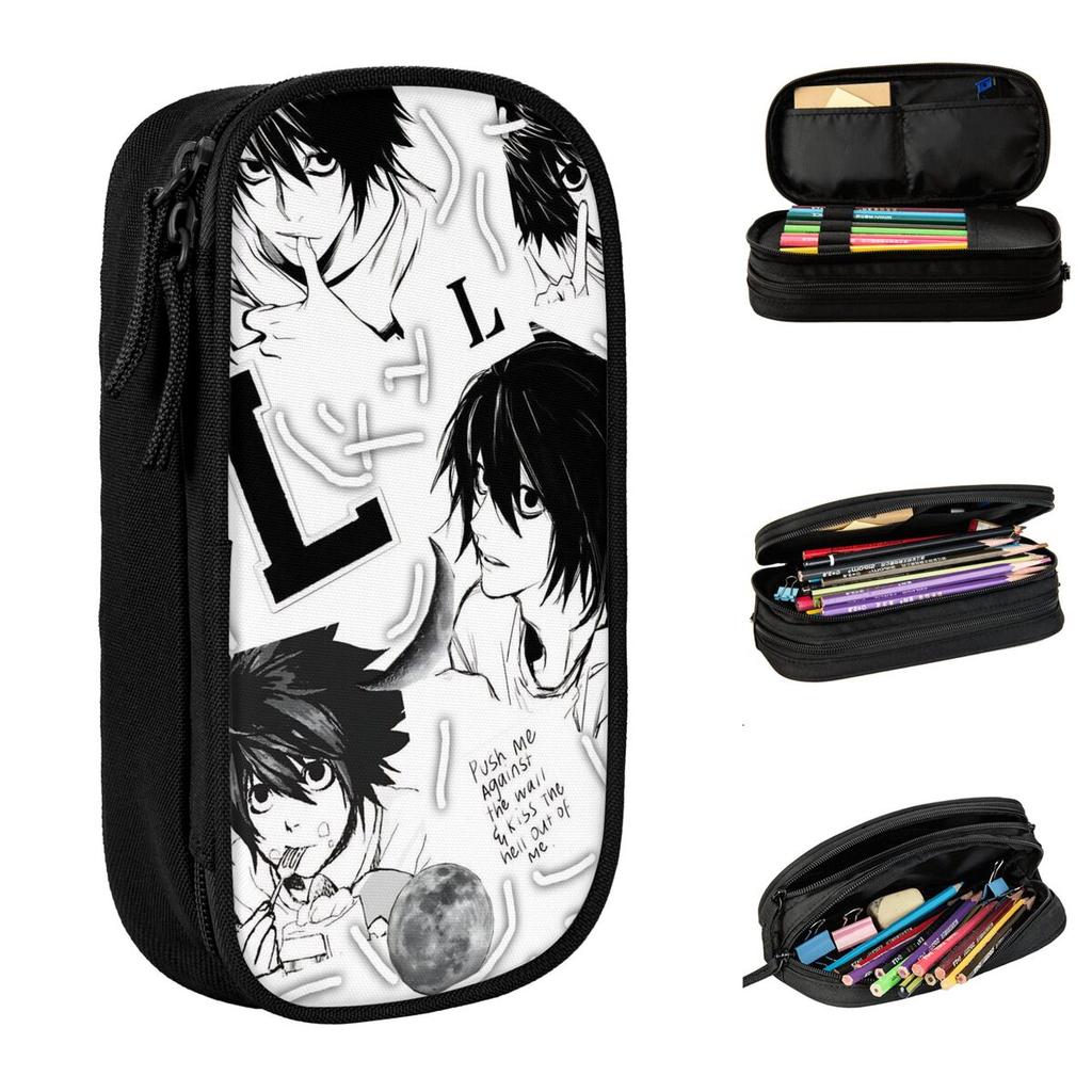 New L Lawliet Pencil Cases Deathnotes Anime Pencilcases Pen Box for Student Large Storage Bags Office Zipper Accessories