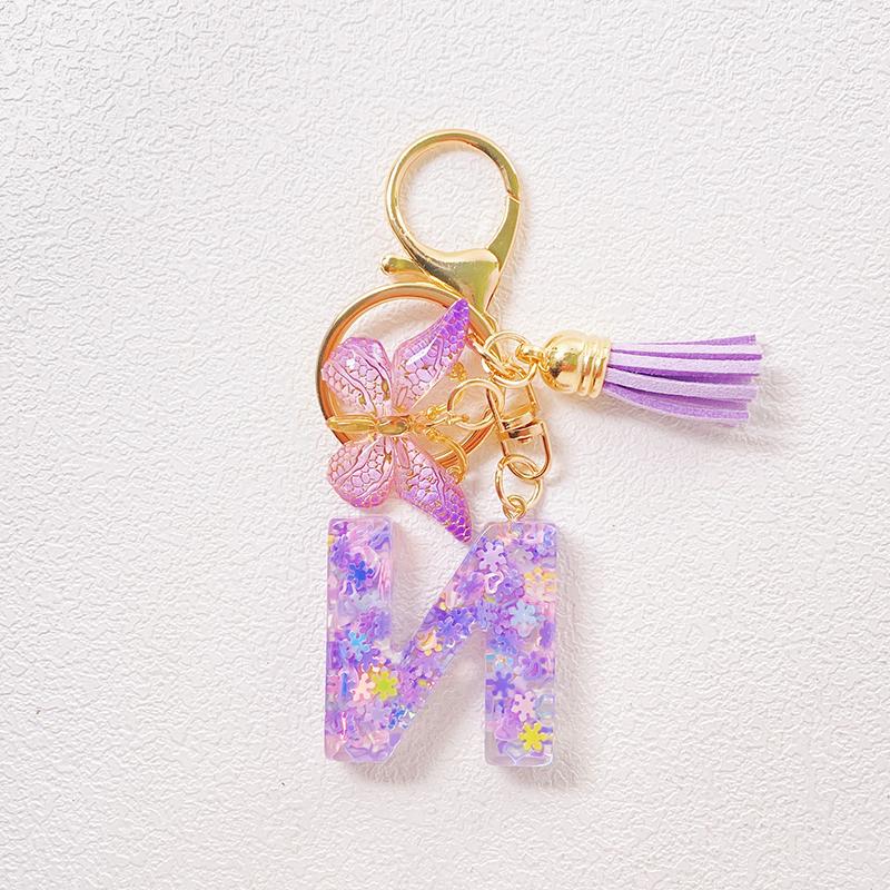 Able Purple Letter Keychain Sequin Butterfly Tassel Pendant Keychain Exquisite Backpack Decoration Accessories Gifts
