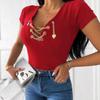 Модные и элегантные женские футболки однотонного цвета с V-образным вырезом и подвеской-сердцем на цепочке