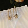Silver Needle Rhinestone  Round Korean Style Bear Dangle Earrings Women Earrings Ear Studs