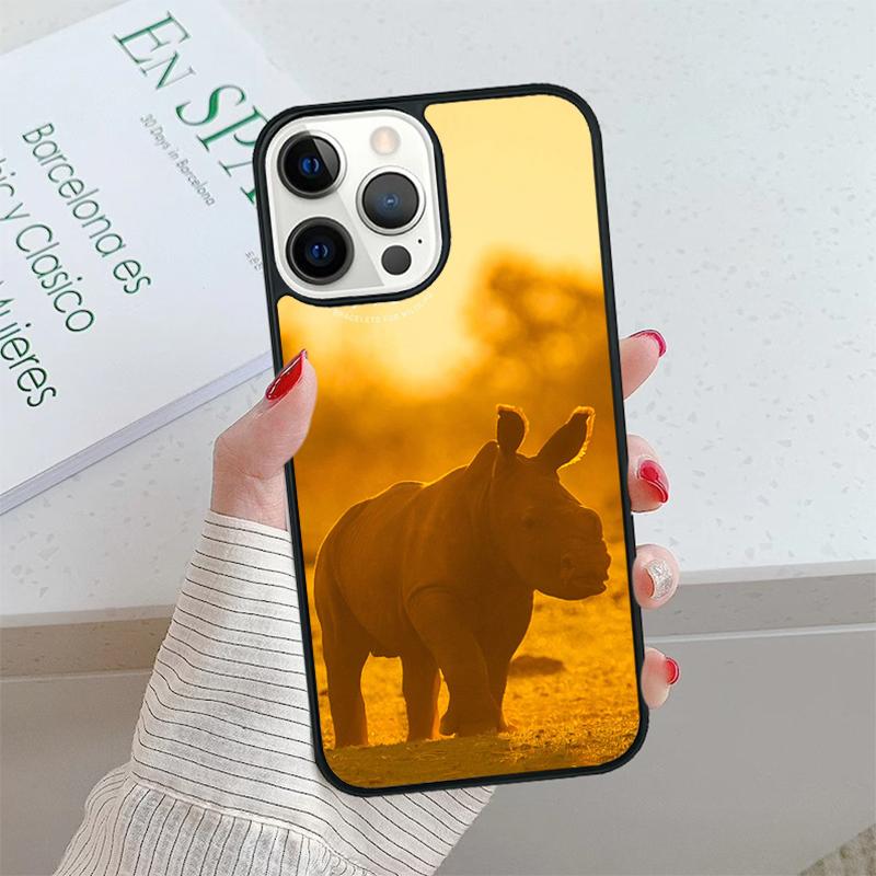 Чехол для телефона Животное Носорог Для iPhone 17 Air 15 16 16e 14 13 Pro Max Coque 12 11 Pro Max Для Apple PLUS fundas