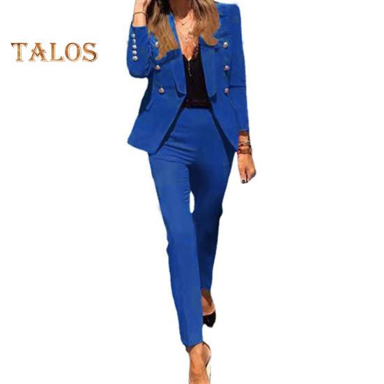 2 шт./комплект женский деловой пиджак брюки комплект с длинными рукавами декорированный пуговицами лацкан кардиган средней длины пиджак прямые брюки с высокой талией формальный деловой