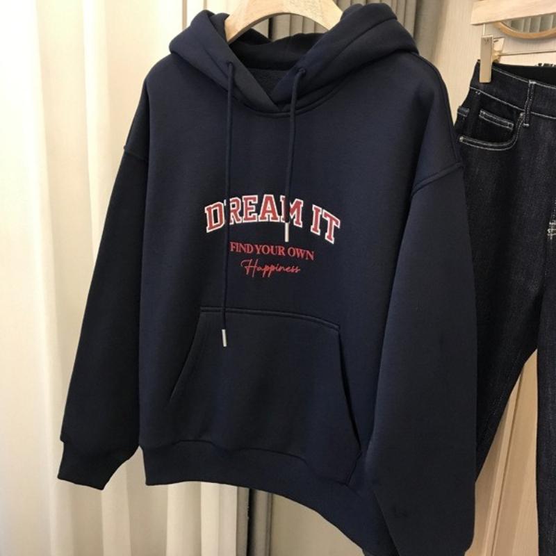 Fashion Fleece-lined Sweatshirt Unisex Streetwear Hoodie, Fleece-lined Retro Slogan Hoodie, Drawstring Hood with Kangaroo Pocket for Daily & Layering