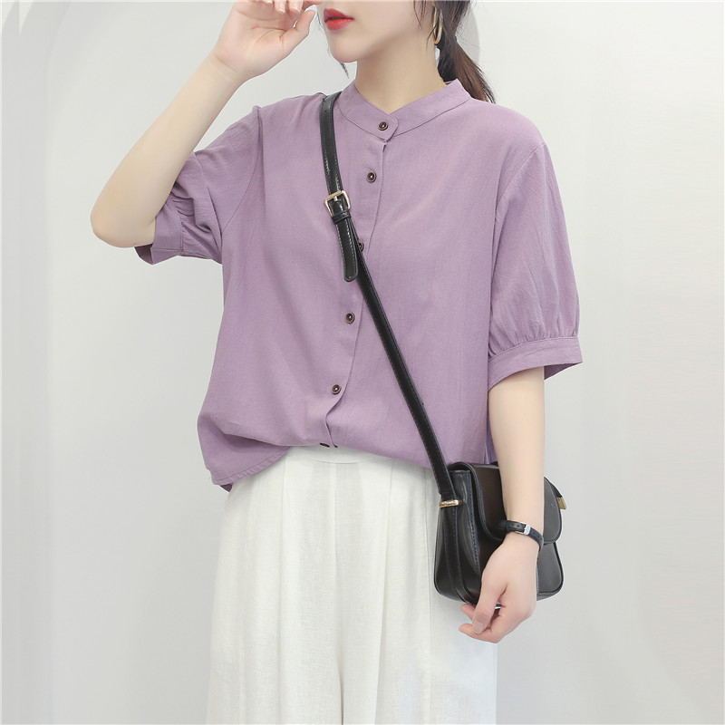 WTEMPO Брендовая модная повседневная хлопковая льняная рубашка с рукавами-фонариками в стиле ретро, литературный топ, свободная женская рубашка с тонкими средними рукавами и большими ярдами