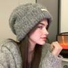 Autumn and Winter Big Head Circumference Knitted Beanie Winter Warm Ear Flap Cap for Couple Oversized Slouchy Gray Unisex Thermal Cold Weather