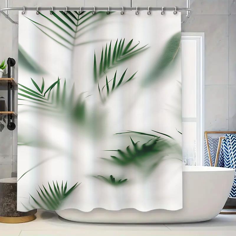 Waterproof Shower Curtain with Tropical Palm Leaves Design Heat Resistant Machine Washable Non-Transparent 180x180cm