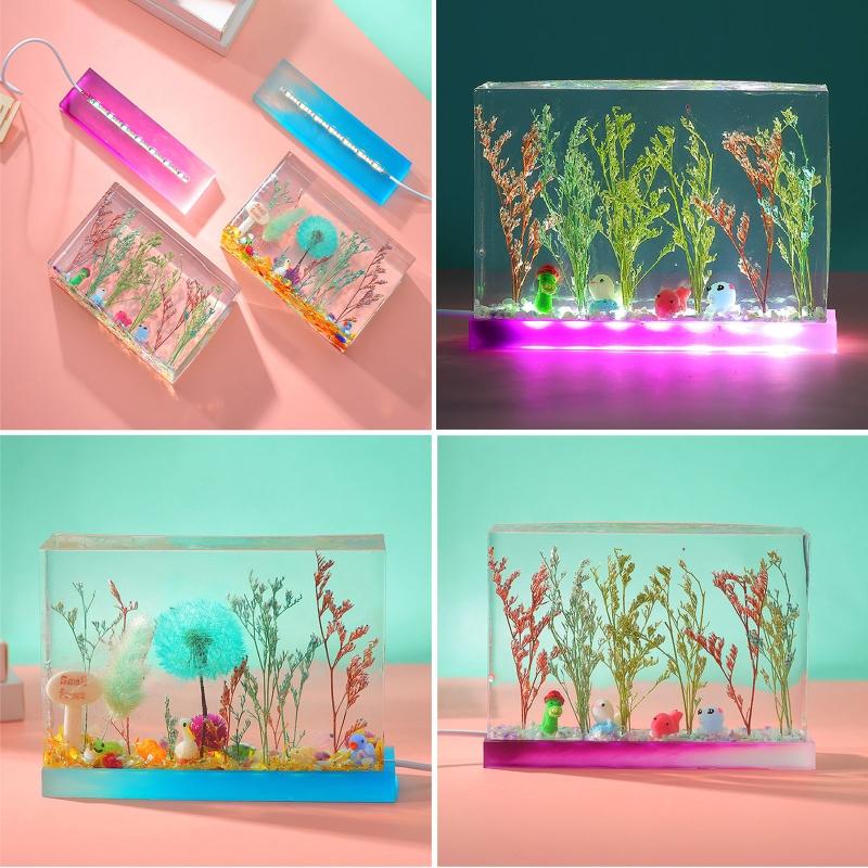 Прямоугольная форма из силикона для эпоксидной смолы, включающая USB-провод для DIY настольной светодиодной лампы, настольные украшения, формы для литья эпоксидной смолы