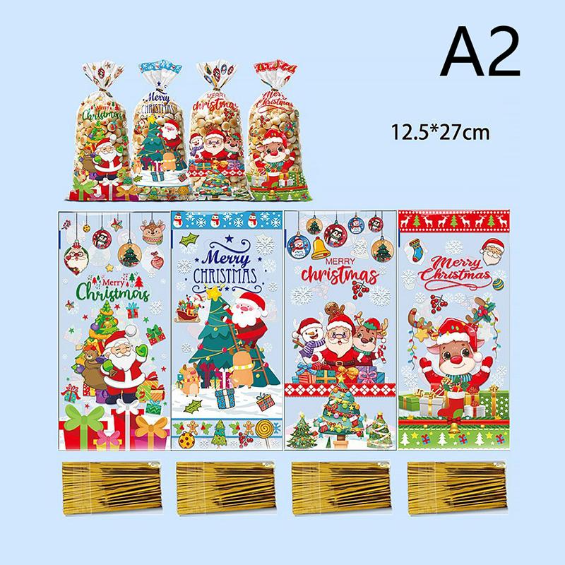 50 шт. рождественских пакетов для конфет с завязками 2024 г., пакеты для упаковки рождественского печенья, подарочный пакет в виде снеговика, рождественские украшения