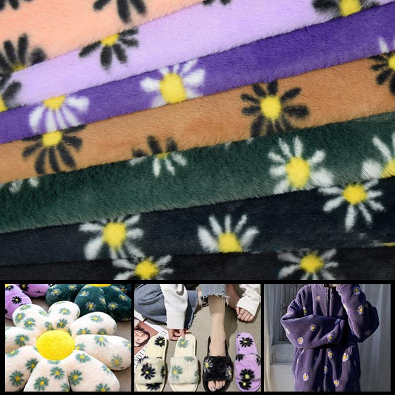 1 Yards Classic Daisy Pattern Velvet Plush Fabric Warm Long Faux Fur Fabric Diy Sewing Bag Shoes Carpet Cushion Hat Coat