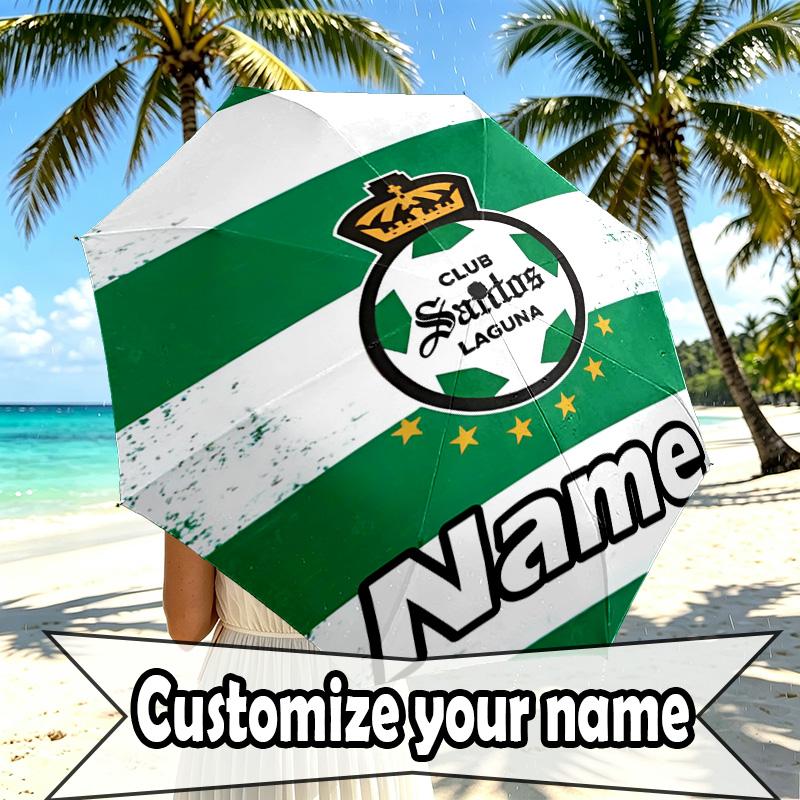 Custom Name Personalized Club Santos Laguna Print Umbrella, Auto Open Close, 8‑Rib Sturdy Frame, Commute Camping Hiking Use, Birthday Gift