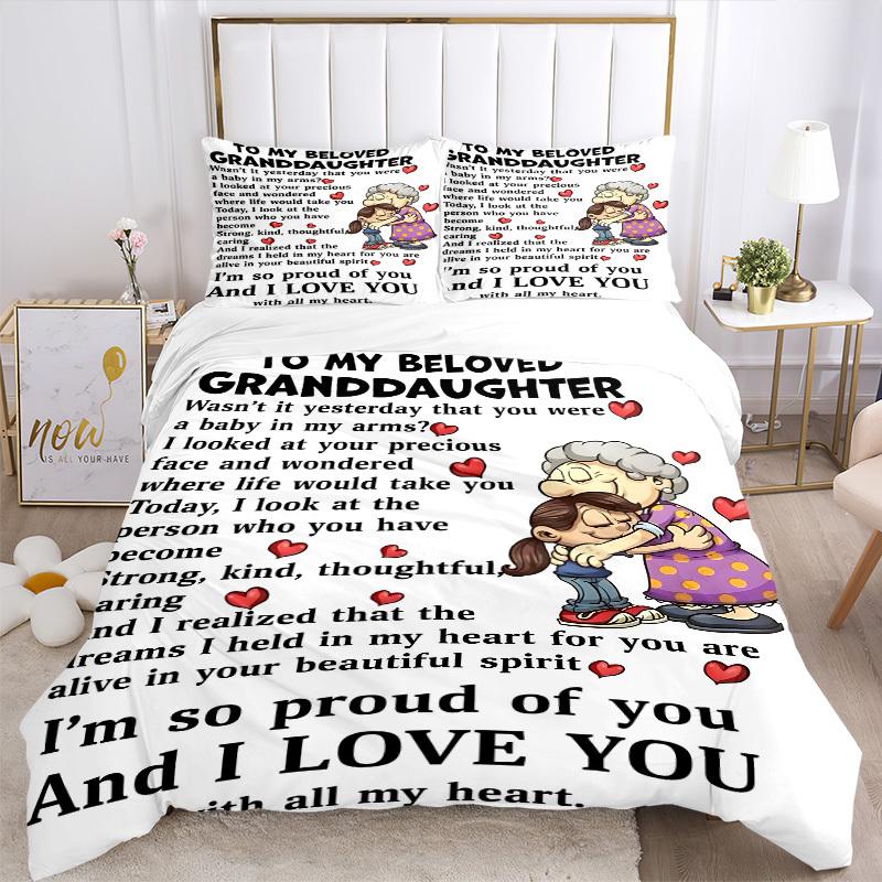 3pcs Grandma Granddaughter Quotes Duvet Cover Set, Cover For Bedroom Guest Room (1 Duvet Cover + 2 Pillowcase, Without Quilt), yy250922170