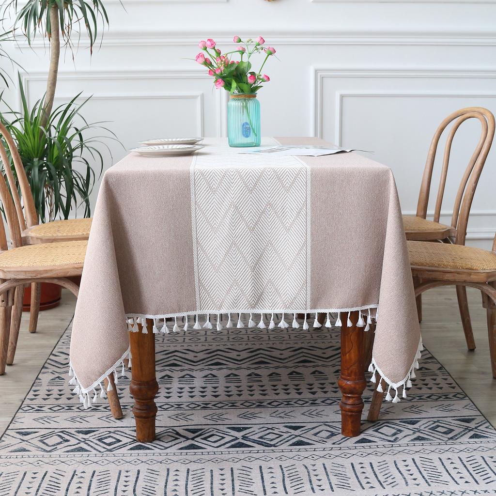 Tablecloth Striped Tassel Dining Table Cloth Square Table Fabric Hotel Household Coffee Table Cloth Mat