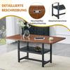 Rectangular Dining Table in Industrial Design in Walnut Color, 160×90×76 cm, for 4–6 People, with Multifunctional Shelf and Black Metal Legs.