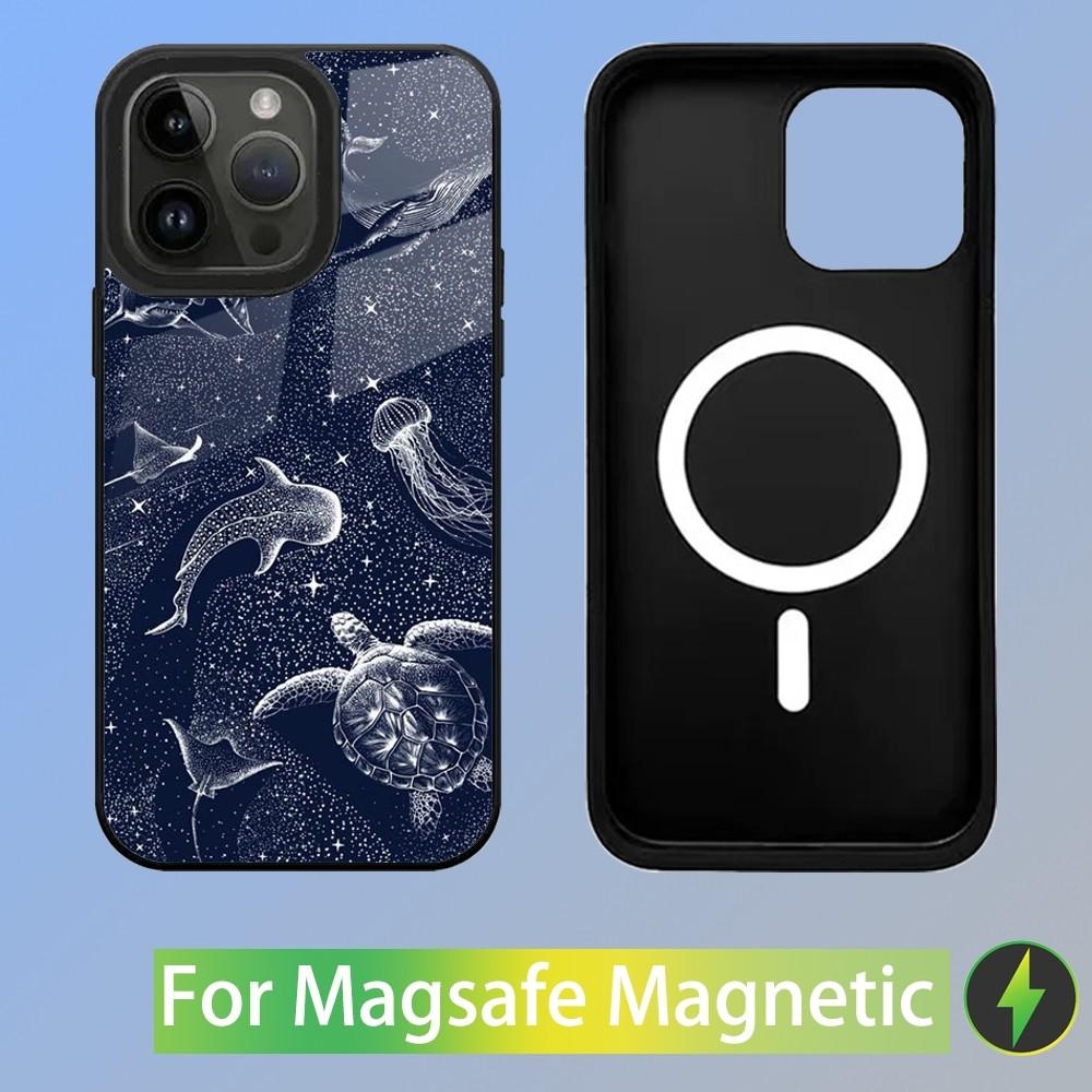 Чехол для телефона с рисунком кита, морского животного, для iPhone 15,14,13,12,11,Plus,Pro,Max Mini, с магнитной беспроводной зарядкой Magsafe