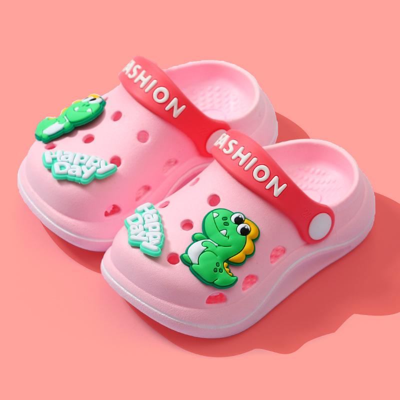 Детская обувь с дырочками, милые нескользящие туфли с рисунком динозавра для маленьких мальчиков и девочек, летние тапочки на мягкой подошве с песочным рисунком