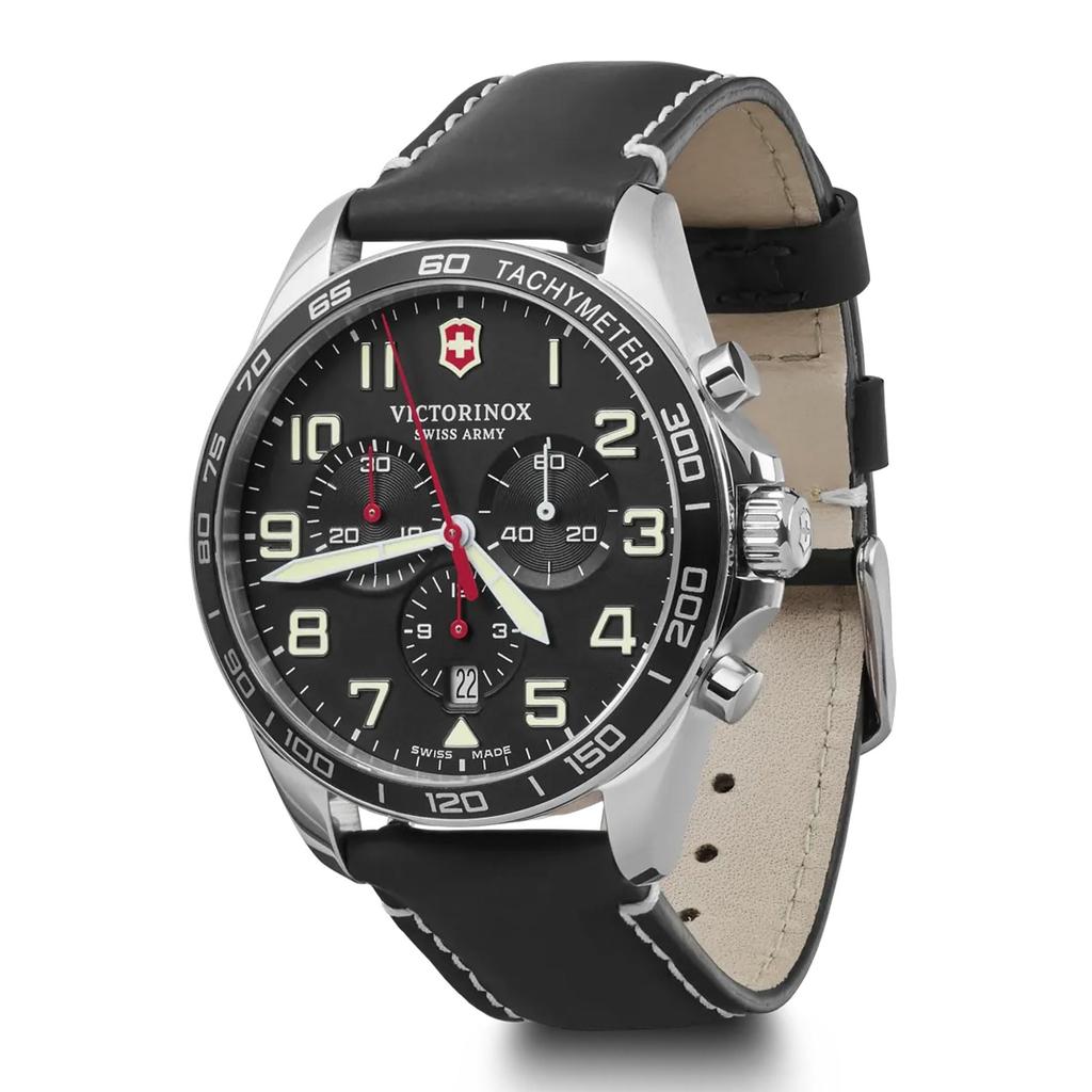 Watch FIELDFORCE CHRONO Stainless Steel Case Black Dial Black Leather Strap Gift 241852 [Victorinox] (316L) [