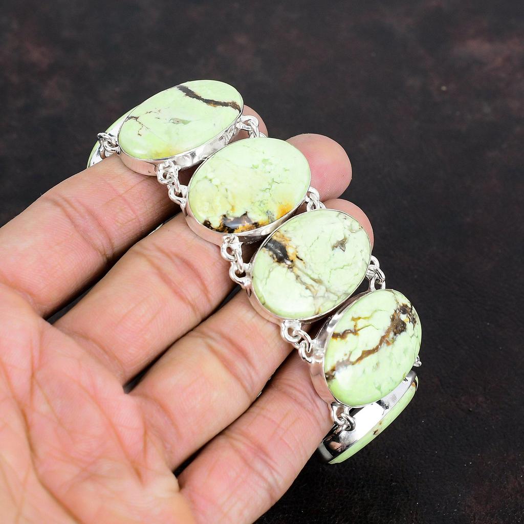 Браслет из лимонного хризопраза, браслет из драгоценных камней, серебро 925 пробы, регулируемый браслет-цепочка, ручная работа, лимонный хризопраз, ювелирные изделия, подарки для него