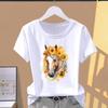 (Азиатский размер) Графическая футболка T Одежда Повседневная Милая Принт Животных Модный Принт Женская Повседневная Женский Топ Женская Футболка с Коротким Рукавом