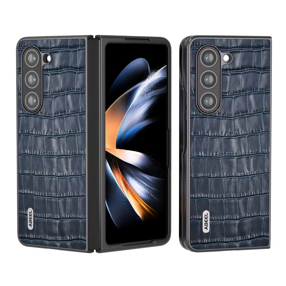 Роскошный чехол из натуральной кожи с узором под крокодила для Samsung Galaxy Z Fold 6 5 Fold 4 3 2 Защитная оболочка Противоударный Полное покрытие