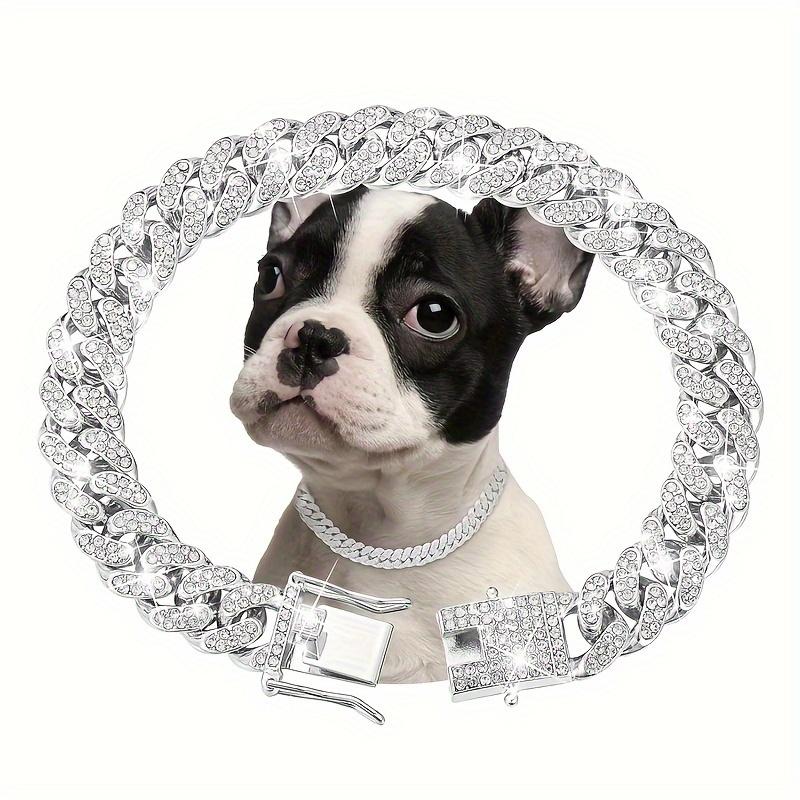 1pcs Dog Chain Collar Diamond Cuban Chain Dog Collar 13mm Wide Dog Necklace Metal Cat Chain Pet Crystal Collar Jewelry Accessories Suitable Pet