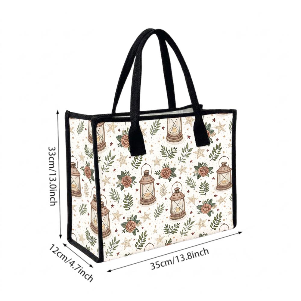 Vintage Pattern Canvas Tote Bag Casual Daily Large Capacity Carry All Shoulder Bag