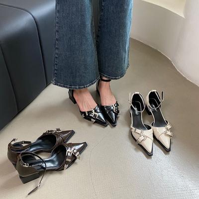 Мода 2025 Новые Модные Туфли-лодочки с Острым Носком и Неглубоким Вырезом Летние Элегантные Туфли-стилет Женские Туфли, Украшенные Пряжкой